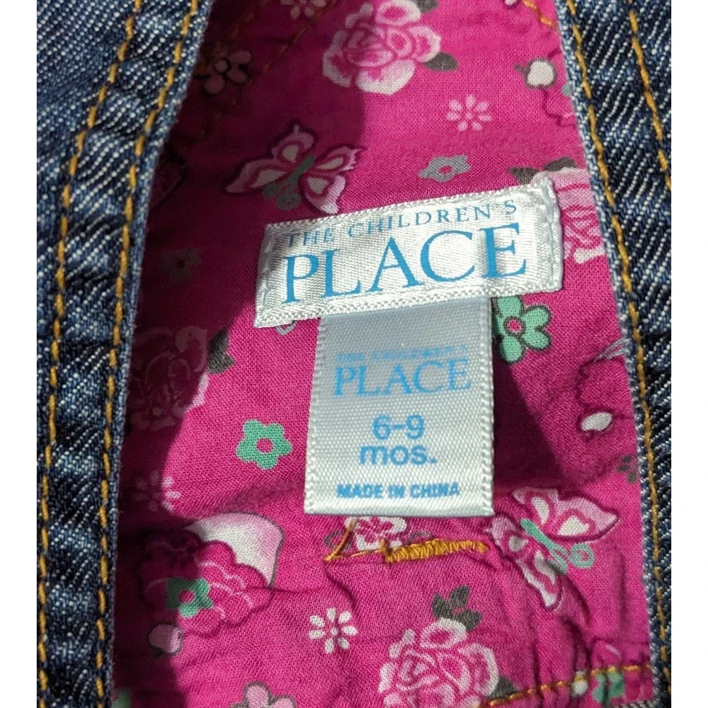 The Childrens Place Overall‎ Skirt 6-9 Months Denim Embroidered Flowers Ruffled